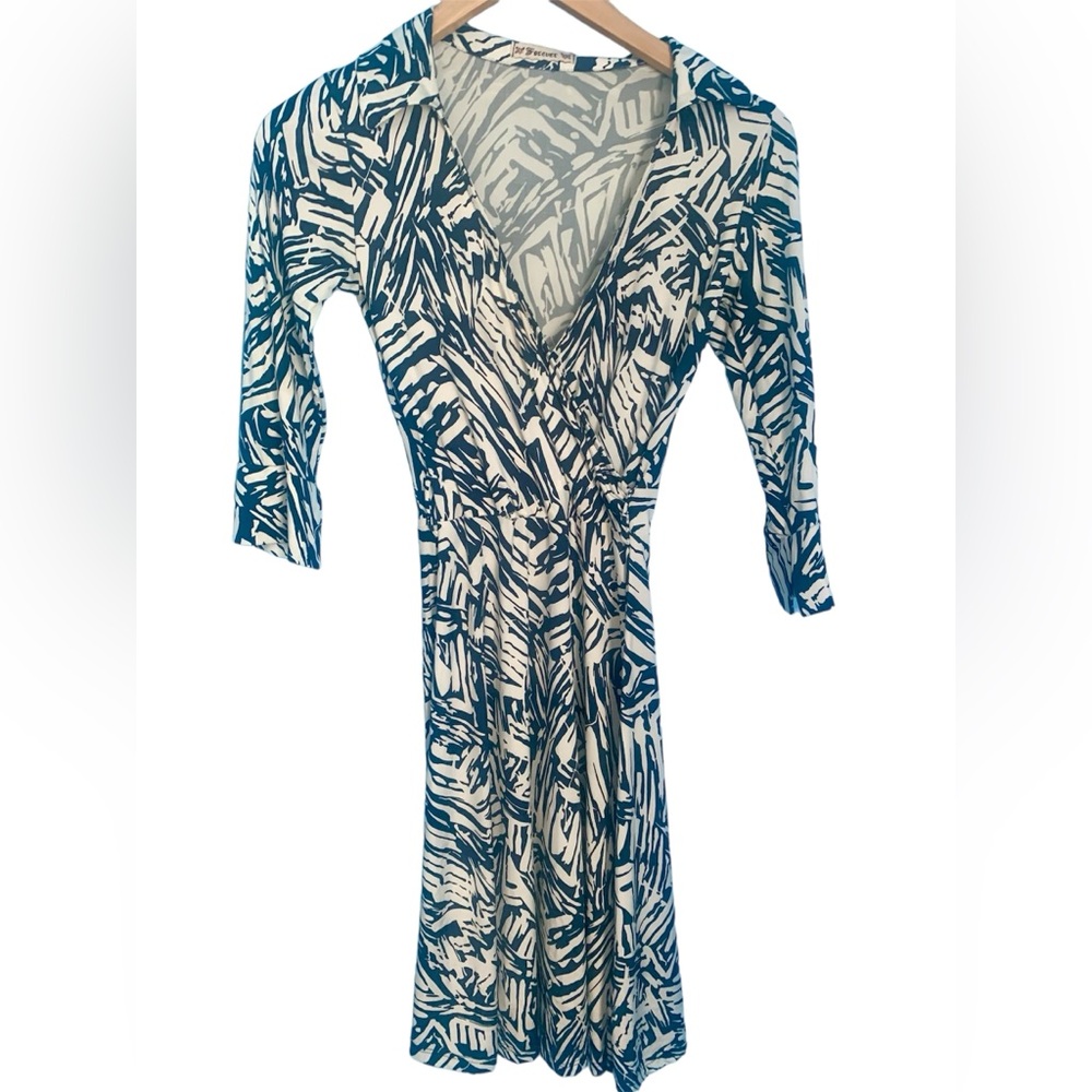 Vintage 90’s Y2K Forever 21 Jersey Wrap Dress Navy Abstract Print Size S